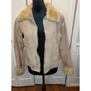 Capture Tan Suede Faux Fur Penny Lane Jacket L Retro y2K 70s Boho Glam City
